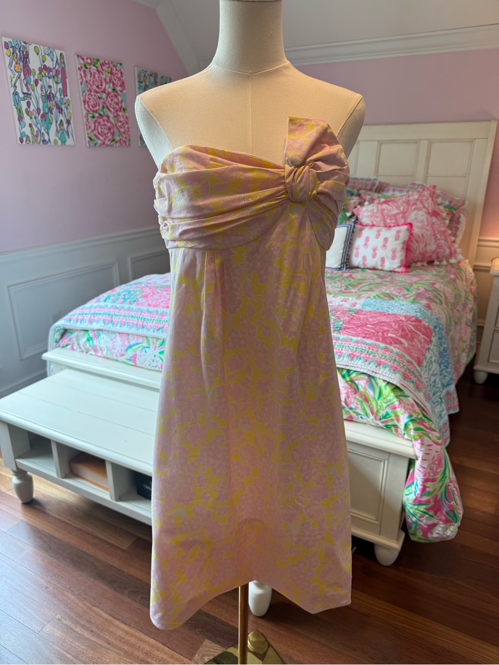 Beautiful Lilly Pulitzer Pink and Yellow Strapless Dress